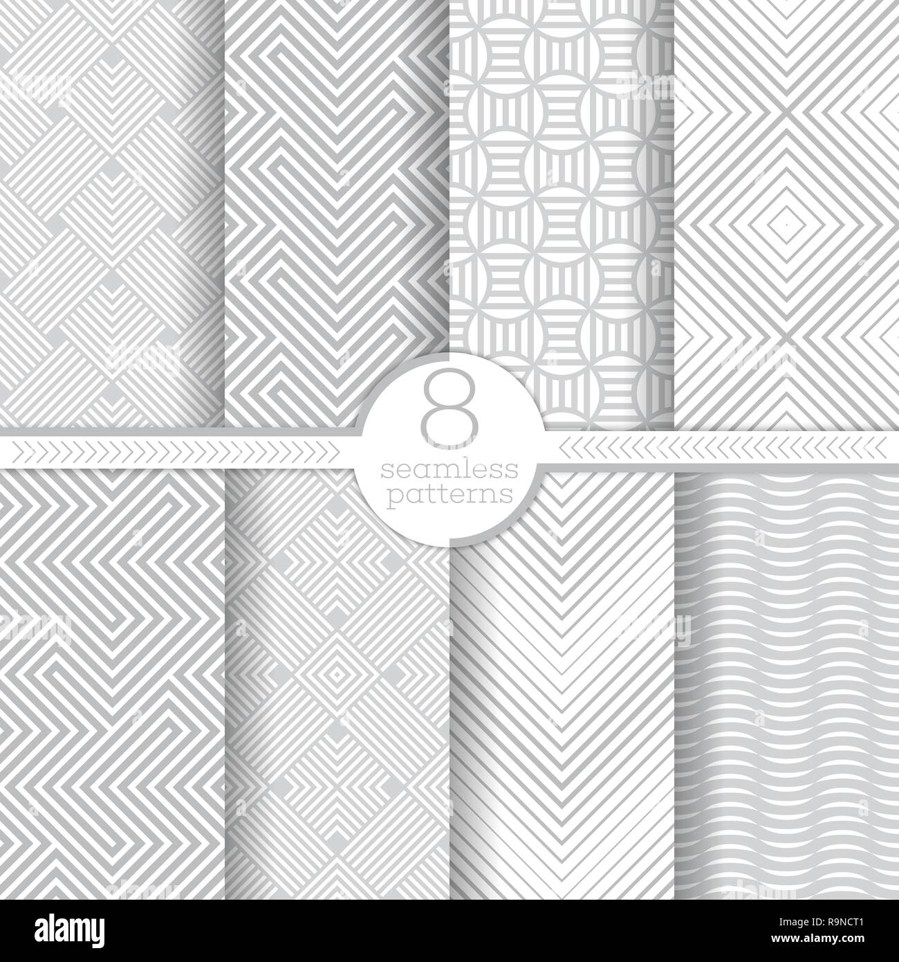 Set of vector seamless patterns. Modern stylish geometric textures. Infinitely repeating geometrical ornaments with different geometric shapes: rhombu Stock Vector