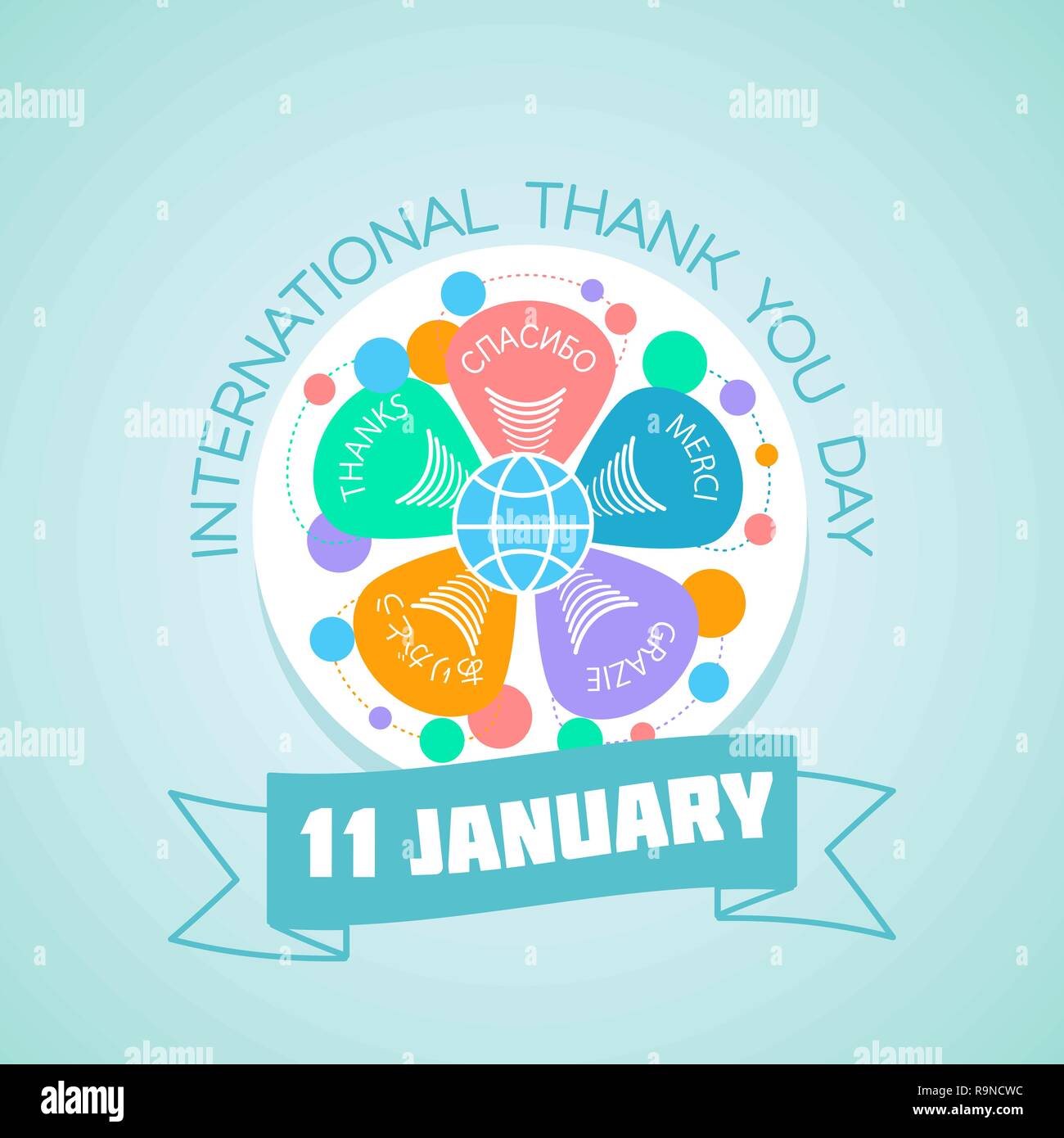 Calendar for each day on january 11. Greeting card. Holiday - International Thank You Day. Icon in the linear style Stock Vector