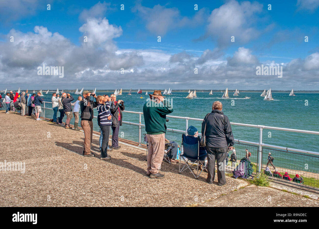 Spectators viewing the Round the Island Race 2012, Isle of Wight, UK Stock Photo