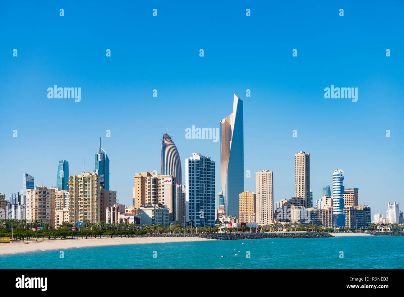 Daytime skyline of downtown Kuwait City in Kuwait, Middle East Stock