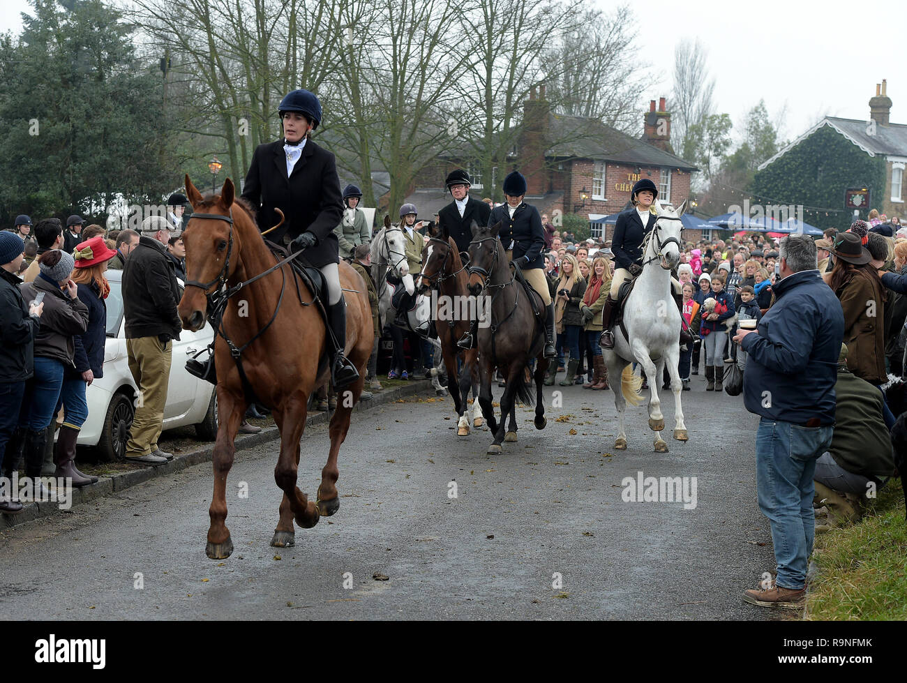 Hundreds of people attend the Essex Hunt meeting at Matching Green