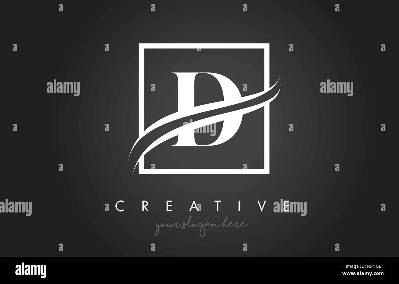 D Letter Icon Logo Design with Square Swoosh Border and Creative Design ...