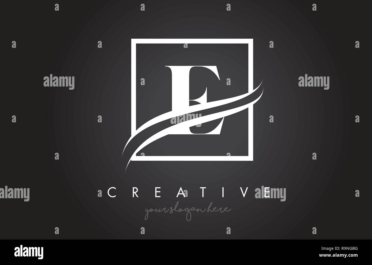 E Letter Icon Logo Design with Square Swoosh Border and Creative Design ...