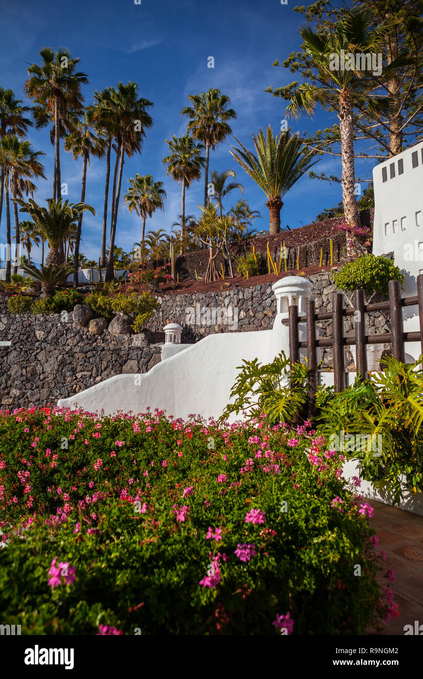 COSTA ADEJE,TENERIFE - APRIL 8,2014: Beautiful Hotel Jardin Tropical in Costa Adeje in Tenerife, Canary Islands, Spain, near promenade. Stock Photo