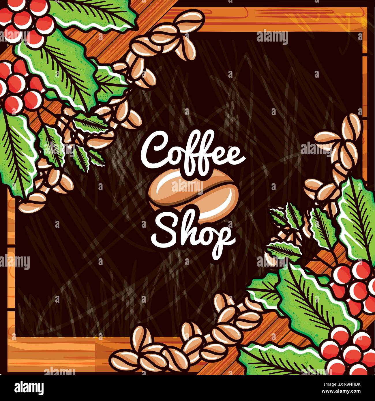 label of shop coffee with plants decorative vector illustration design