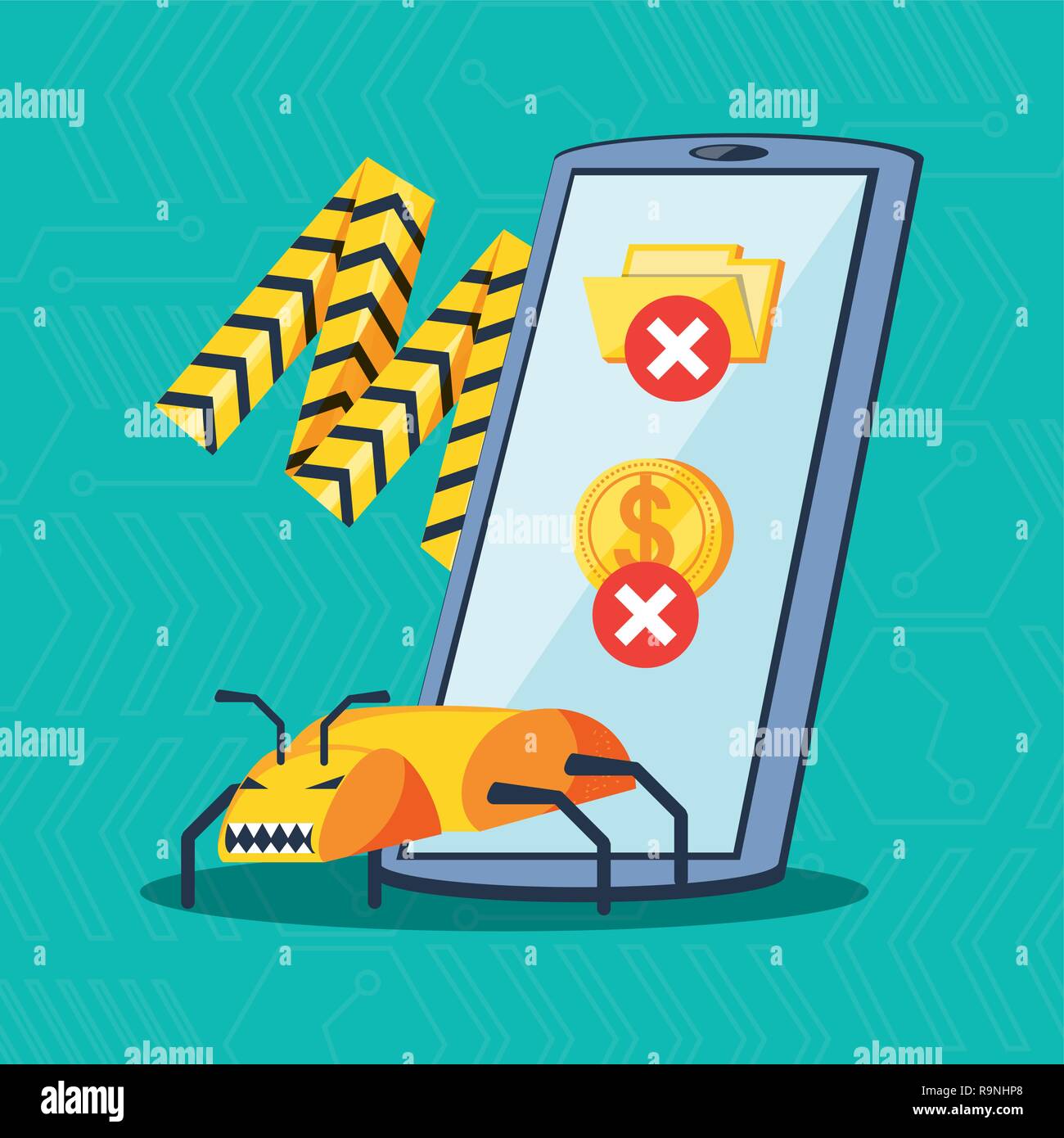 smartphone with set icons cyber security vector illustration design ...
