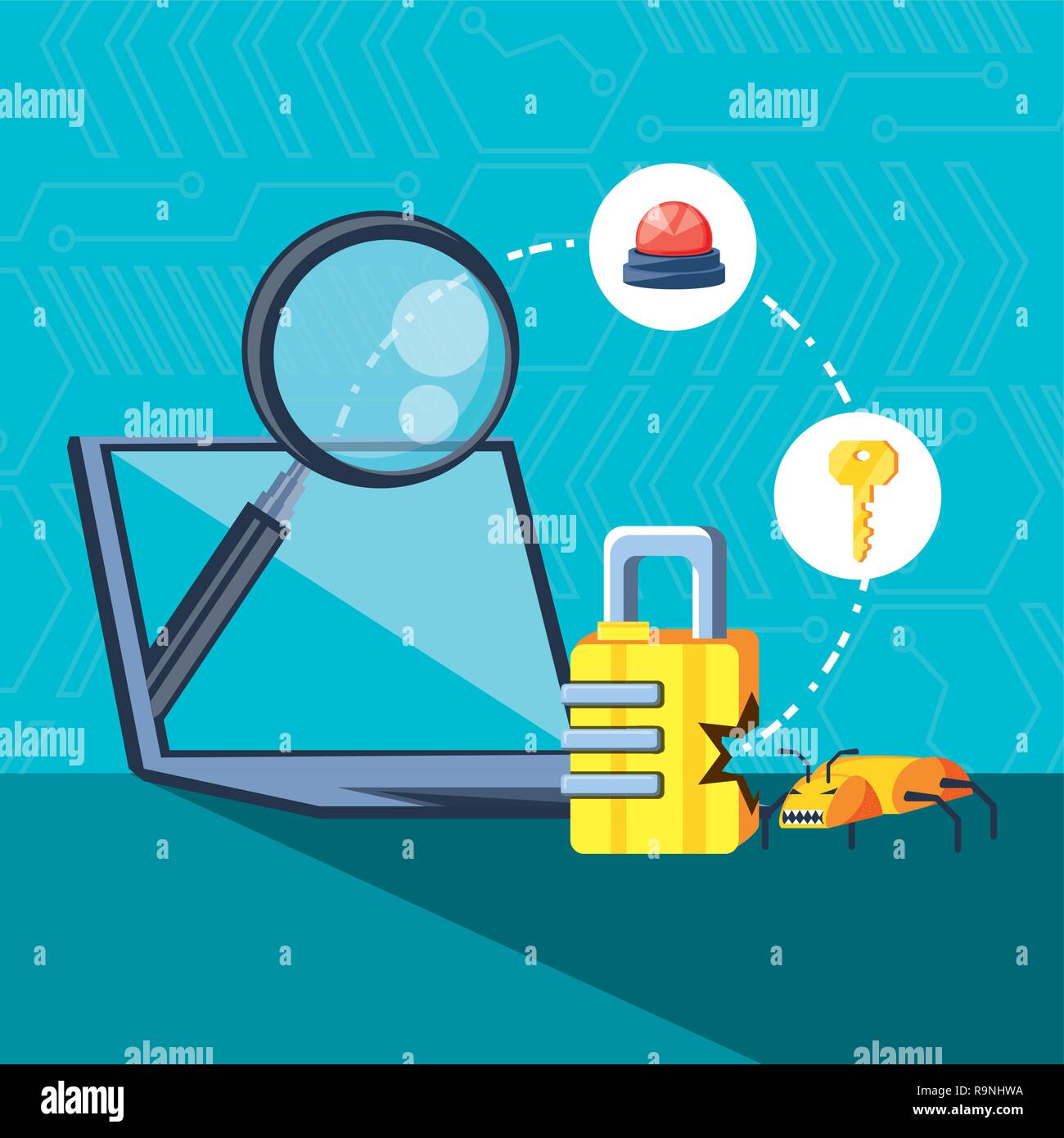 Laptop Computer With Icons Cyber Security Vector Illustration Design 