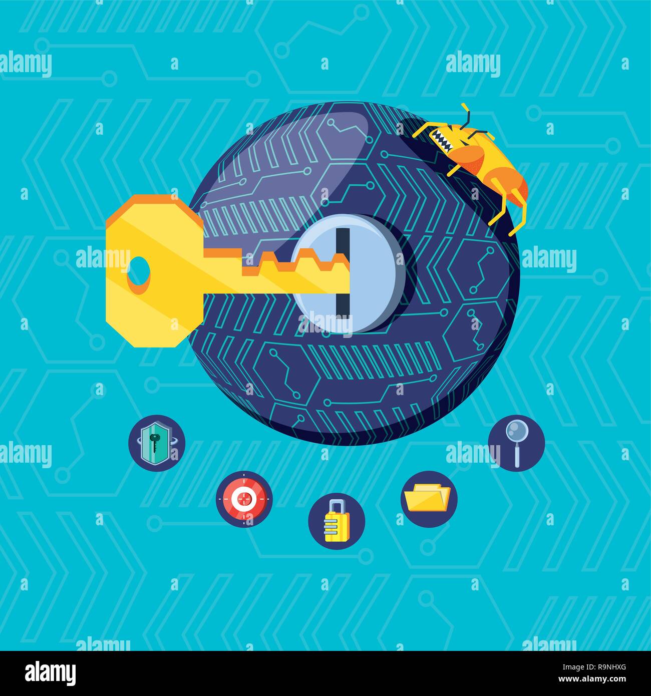 key with set icons cyber security vector illustration design Stock ...