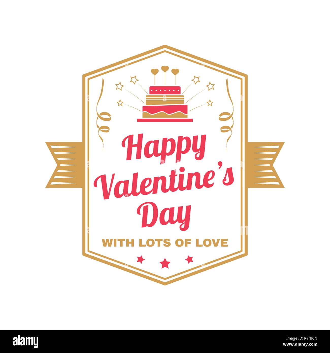 Happy Valentines Day. With lots of love. Stamp, overlay, badge, card with  cake, firework, serpentine. Vector. Vintage typography design. Valentines  Day romantic celebration emblem in retro style Stock Vector Image & Art 