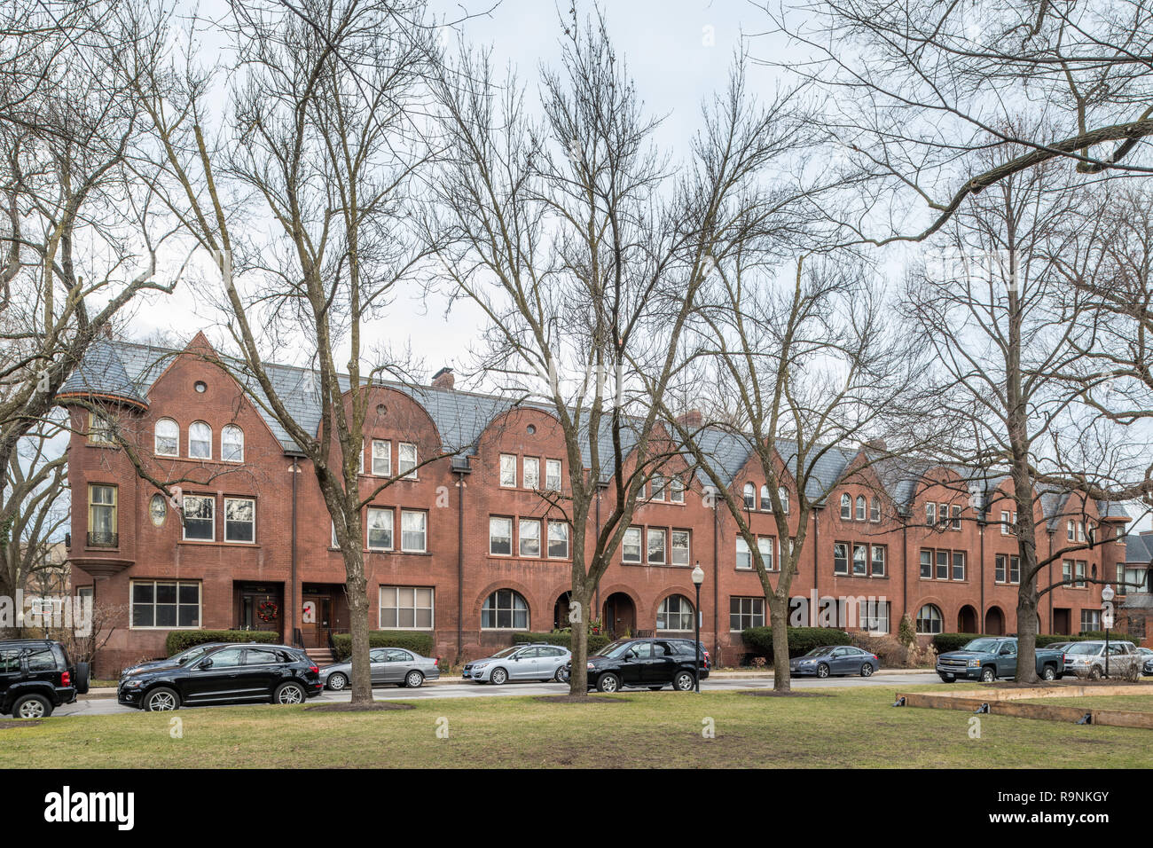 McCormick rowhouse district in the Lincoln Park neighborhood on the DePaul University campus Stock Photo