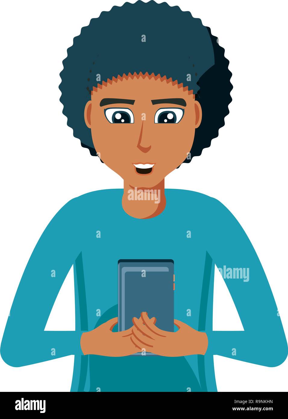 young man black with smartphone device vector illustration design Stock ...