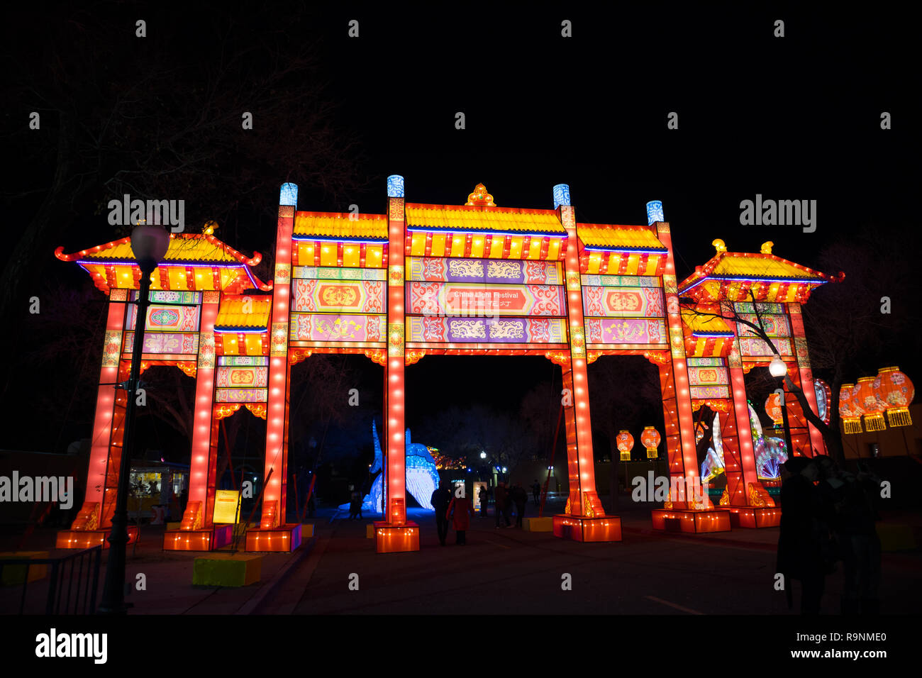 ALBUQUERQUE, NEW MEXICO, USA - NOVEMBER 29, 2018: Dragon Lights Albuquerque, Xiangrui Gate, Zhou Dynasty, A celebration of the coming Chinese New Year Stock Photo