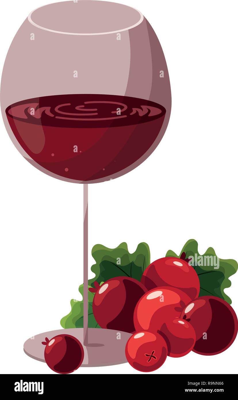 wine glass and cranberries over white background, colorful design, vector illustration Stock Vector