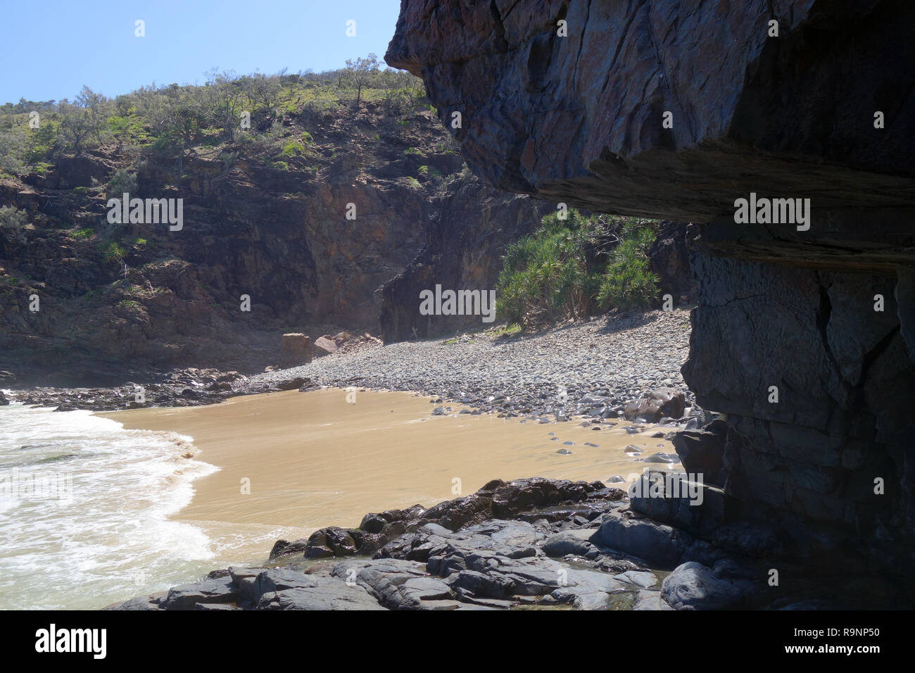 Deserted beach, Eagle Cove, Noosa National Park, Sunshine Coast, Queensland, Australia Stock Photo