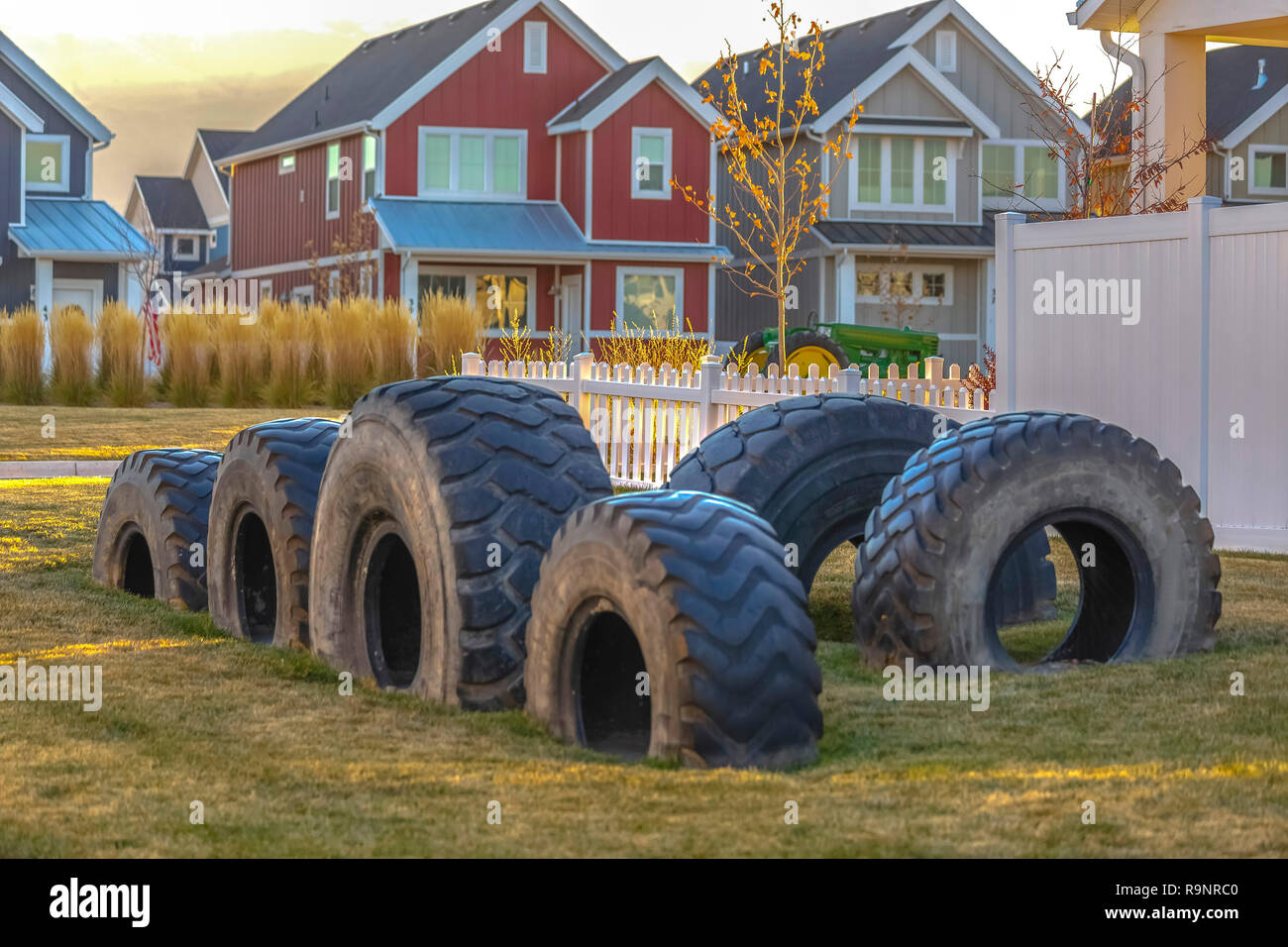 Recycled tires in neighborhood in Utah Valley Stock Photo