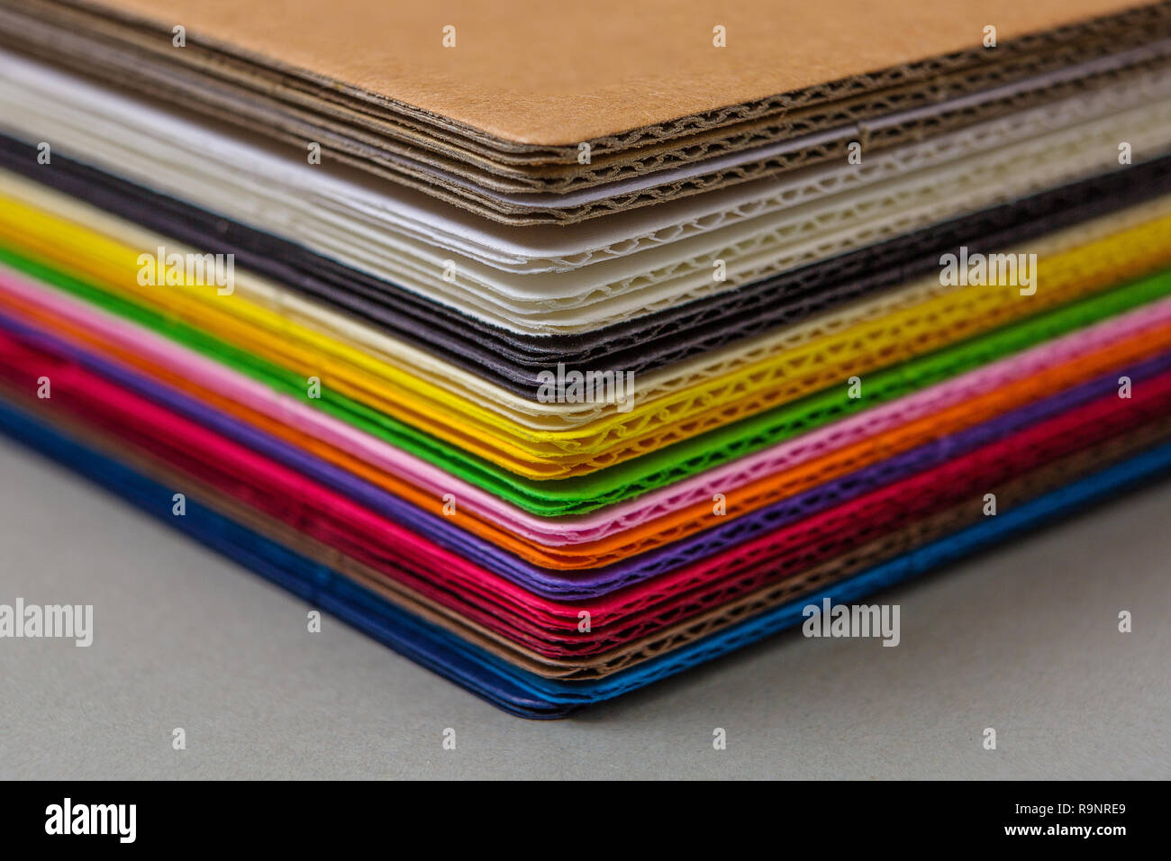 Various colors of the corrugated cardboard Stock Photo