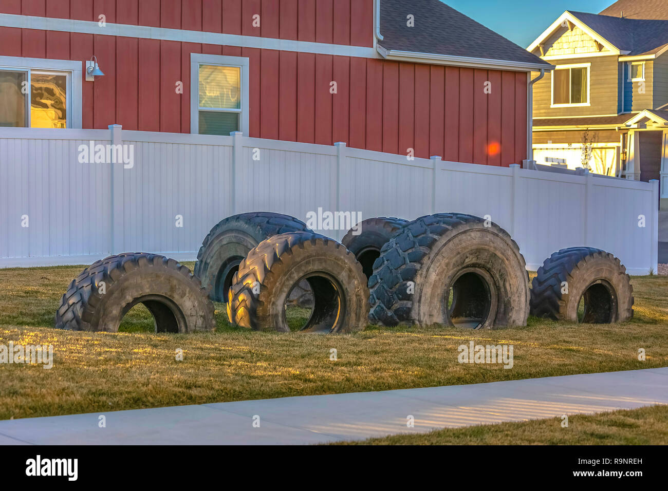Tires recycled into small playground for children Stock Photo