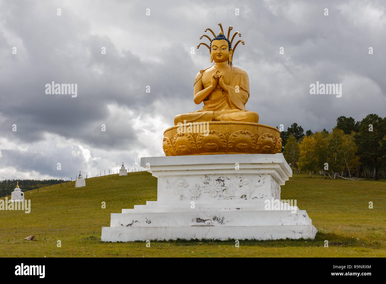statue of buddha sitting in the lotus position in the Mongolian temple, Mongolia Bornuur Stock