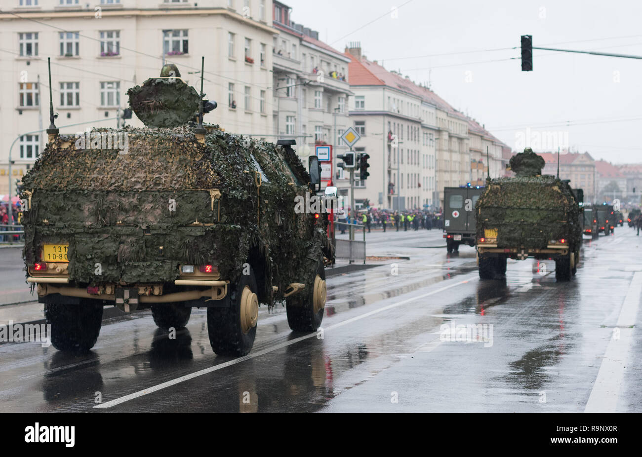 European street, Prague-October 28, 2018: Soldiers of Czech Army are riding  Light Armored Vehicle Dingo 2 on military parade on October 28, 2018 in Pr  Stock Photo - Alamy