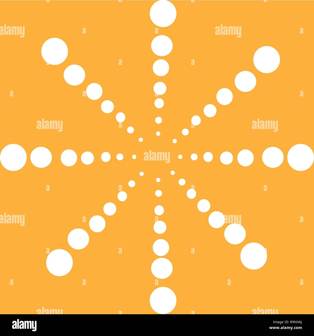 big white snowflake circle on yellow background Stock Vector
