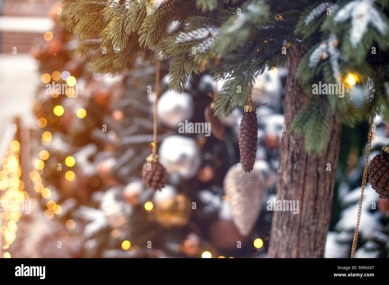 Christmas tree background golden toy Stock Photo - Alamy