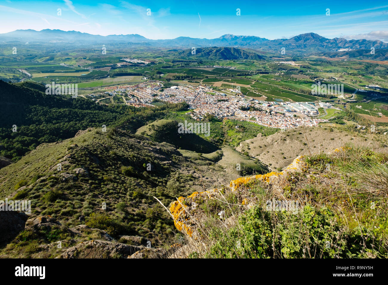 Panoramic view, town of Pizarra. Valle del Guadalhorce. Malaga province  Costal del Sol. Andalusia, Southern Spain. Europe Stock Photo - Alamy