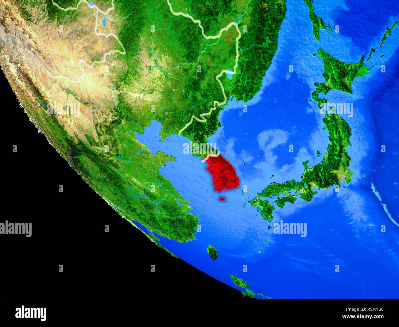 South Korea on realistic model of planet Earth with country borders and ...