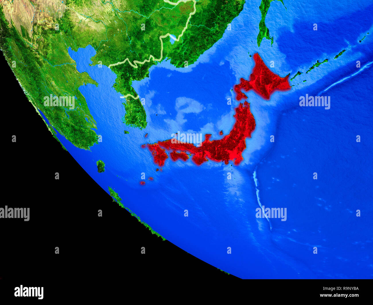 Japan on realistic model of planet Earth with country borders and very ...