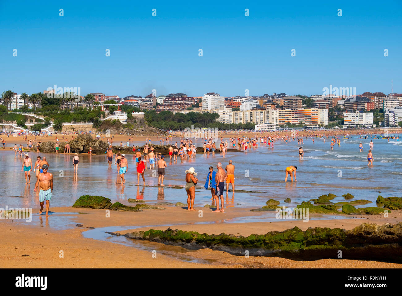 Sardinero beach in summer. Santander, Cantabrian Sea, Cantabria, Northern Spain, Europe. Stock Photo