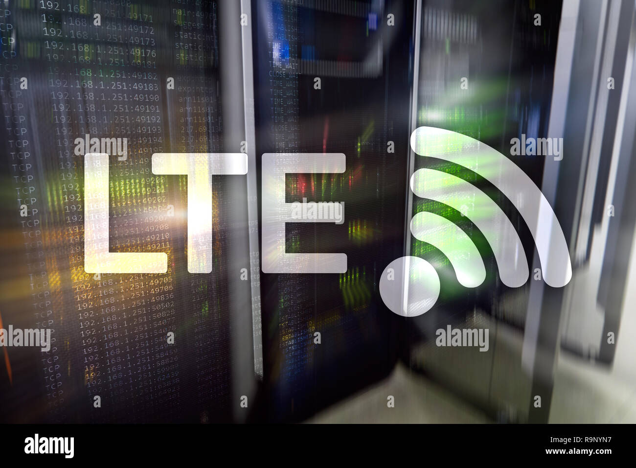 LTE, 5g wireless internet technology concept. Server Stock Photo