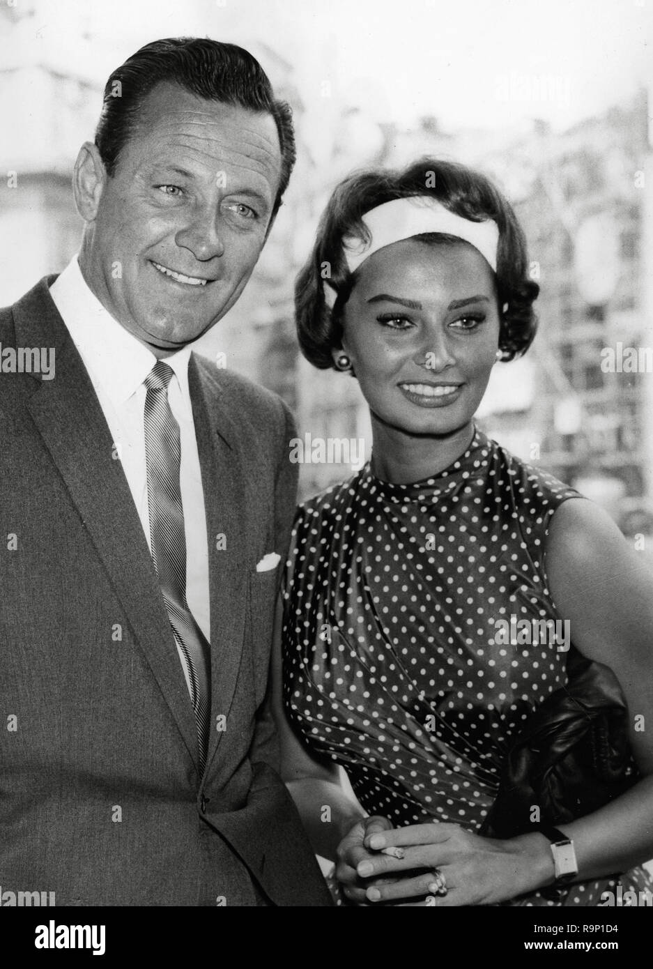 Sophia Loren, William Holden,  at a press event for the film, 'The Key' (1958) Columbia Pictures   File Reference # 33635 843THA Stock Photo