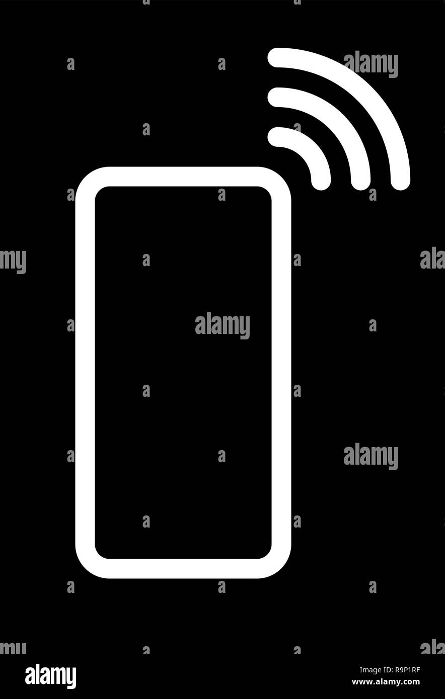 Smartphone with waves symbol icon - white simple flat - vector illustration Stock Vector
