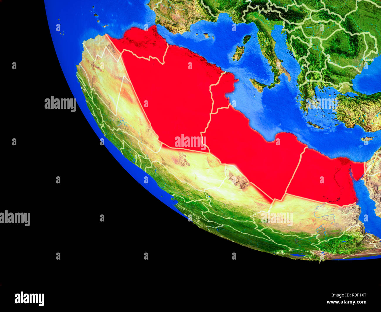 North Africa on realistic model of planet Earth with country borders ...