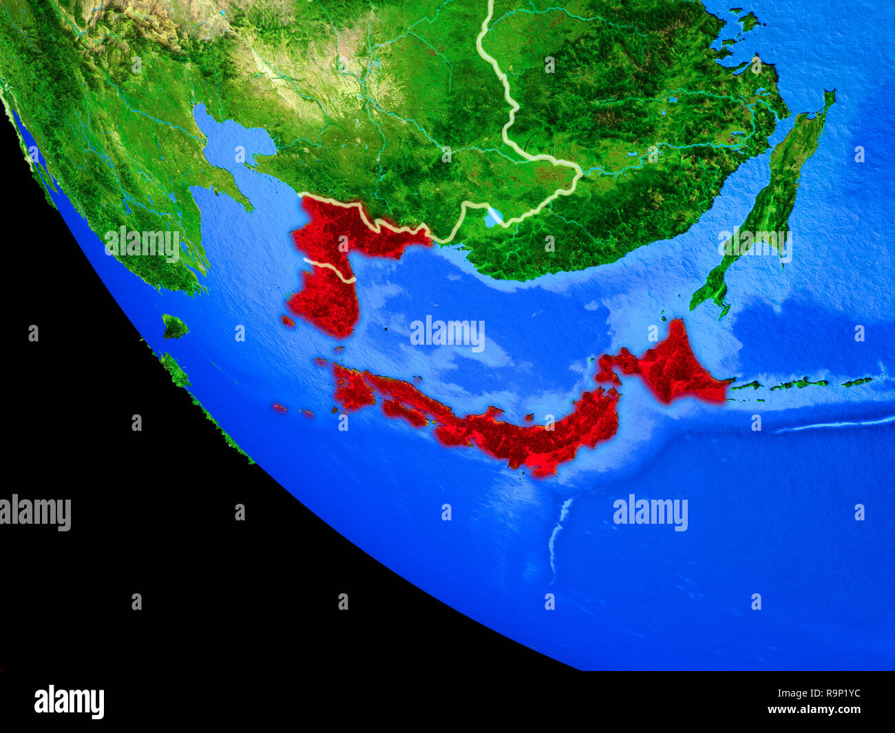 Japan and Korea on realistic model of planet Earth with country borders ...