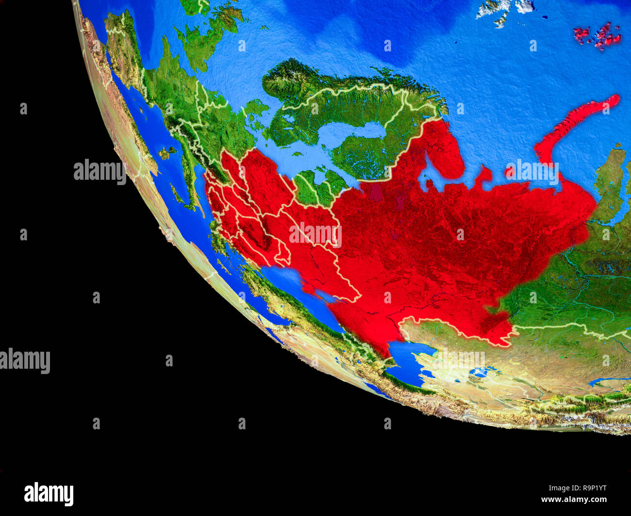 Eastern Europe on realistic model of planet Earth with country borders ...