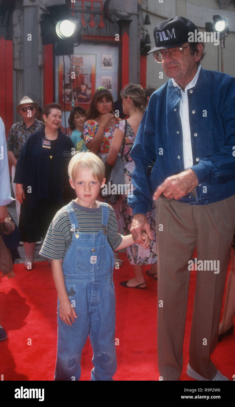 HOLLYWOOD, CA - JUNE 19: Actor Mason Gamble and actor Walter Matthau attend Warner Bros. Pictures' 'Dennis The Menace' Premiere on June 19, 1993 at Mann's Chinese Theatre in Hollywood, California. Photo by Barry King/Alamy Stock Photo Stock Photo