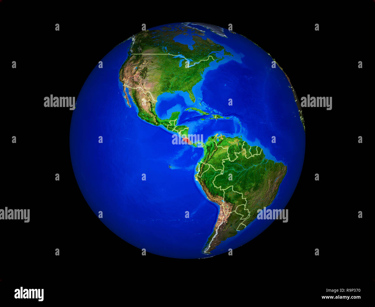 Costa Rica on planet planet Earth with country borders. Extremely ...