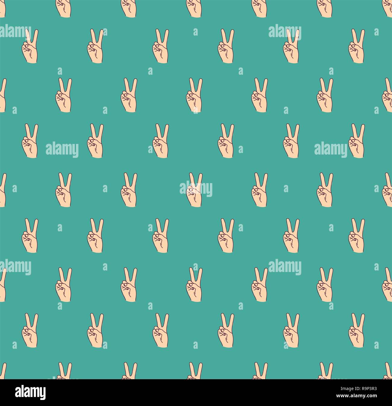 hand victory gesture symbol finger seamless pattern Stock Vector