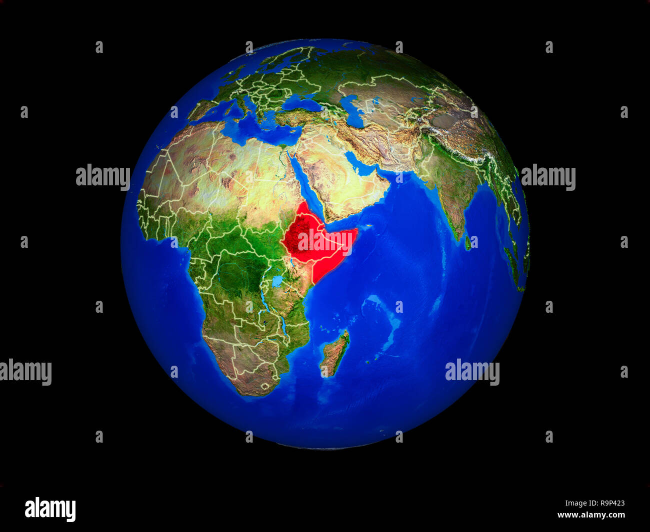 Horn of Africa on planet planet Earth with country borders. Extremely ...