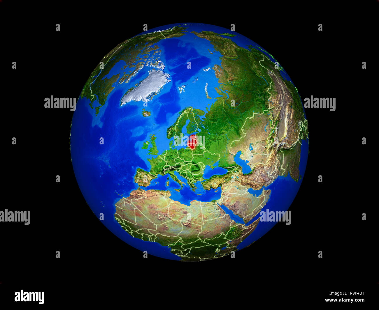 Baltic States on planet planet Earth with country borders. Extremely detailed planet surface. 3D illustration. Elements of this image furnished by NAS Stock Photo