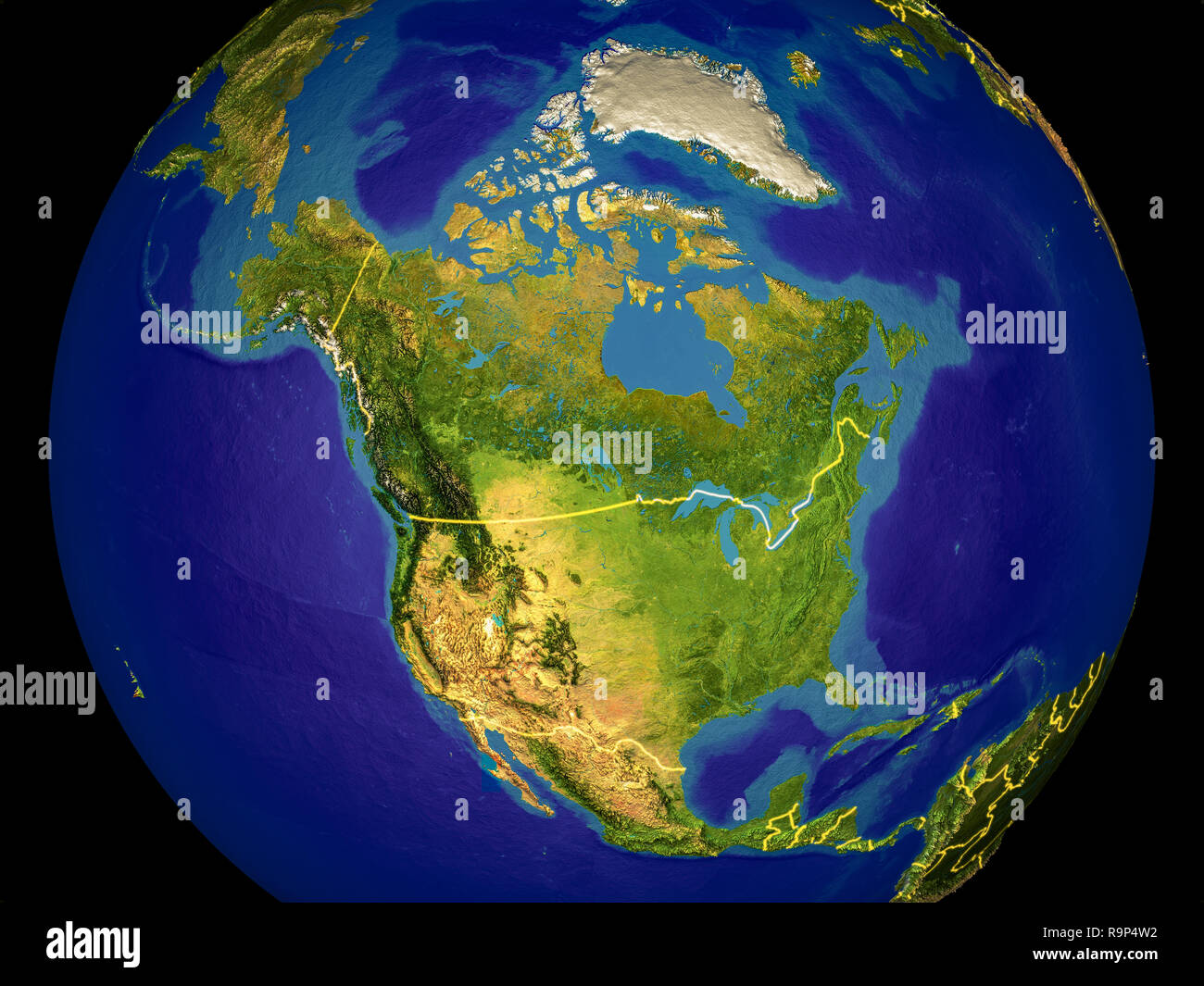 North America from space on Earth with country borders. Very fine ...