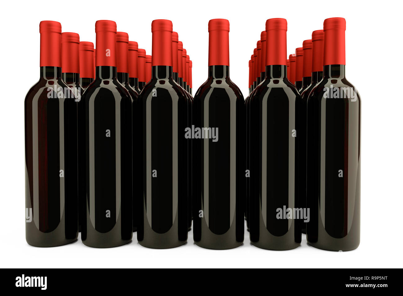3D rendering: Bottles of red wine isolated against white background Stock Photo