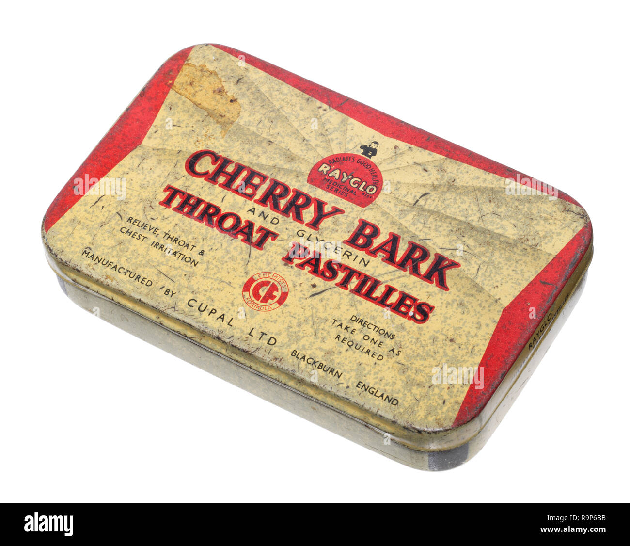 Cherry bark throat pastilles tin. Stock Photo