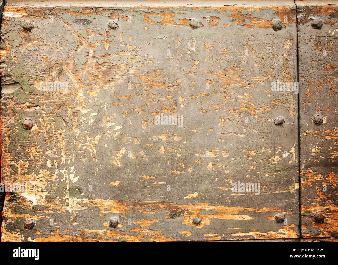 Texture of ancient wood with rivets and cracked paint Stock Photo - Alamy