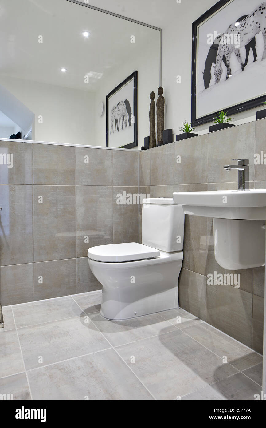 CHESHIRE modern tiled fitted bathroom in a  modern showhouse Stock Photo