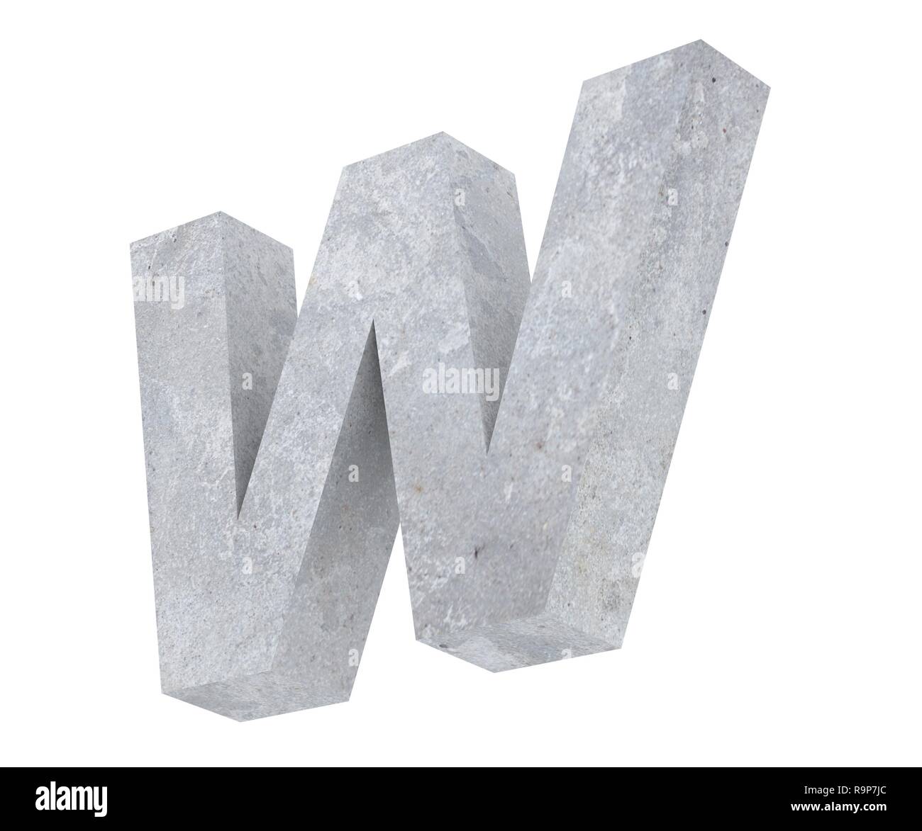 Concrete Capital Letter - W isolated on white background. 3D render ...