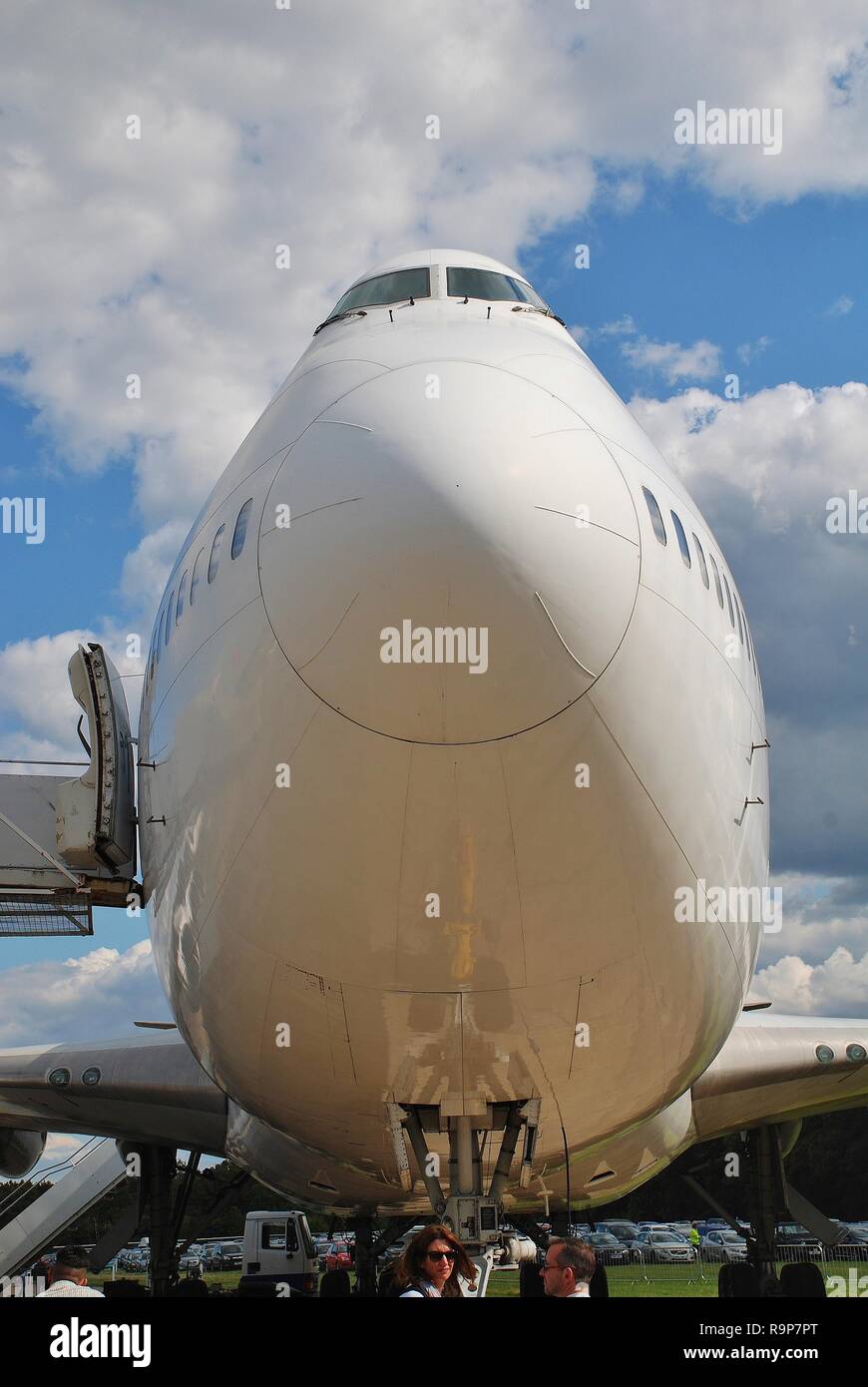 Boeing 747 -236B, G-BDXJ, on display at the Dunsfold airshow in Surrey, England on August 23, 2014. Stock Photo