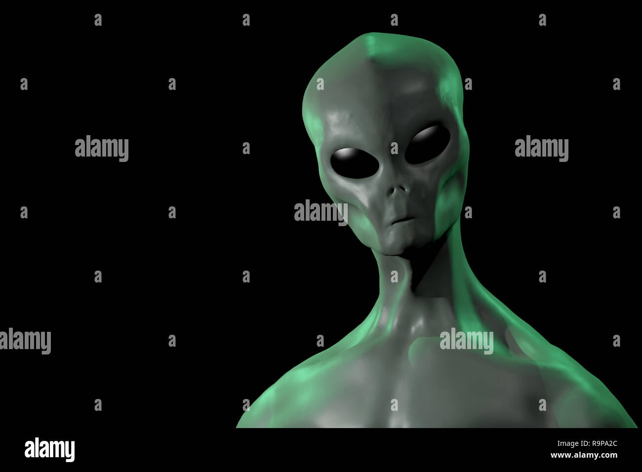 A 3D rendered image of a humanoid alien creature isolated on black background Stock Photo