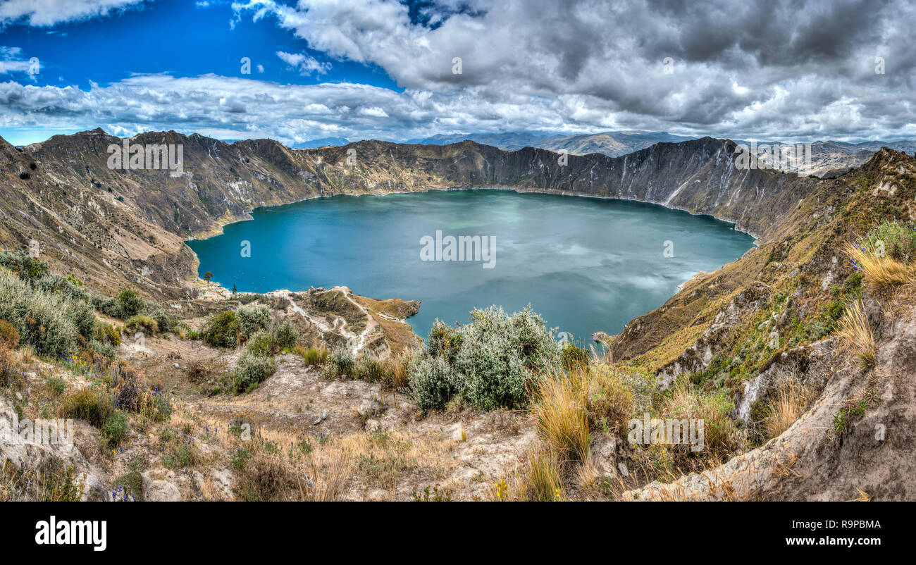 Quilotoa lake in the Ecuador. Stock Photo