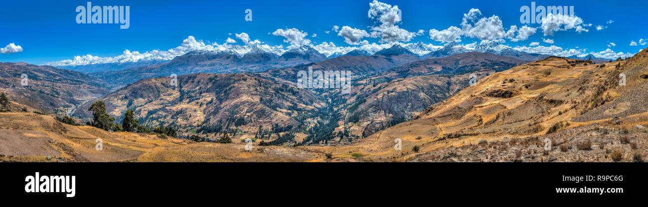 The Cordillera Blanca seen from Laguna Wilcacocha. Stock Photo